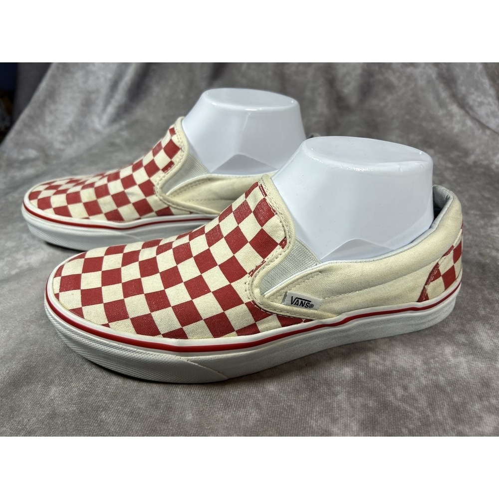 Vans Classic Slip-On Checkerboard Red White Shoes Womens 8 Mens 6.5 Canvas - Picture 2 of 5